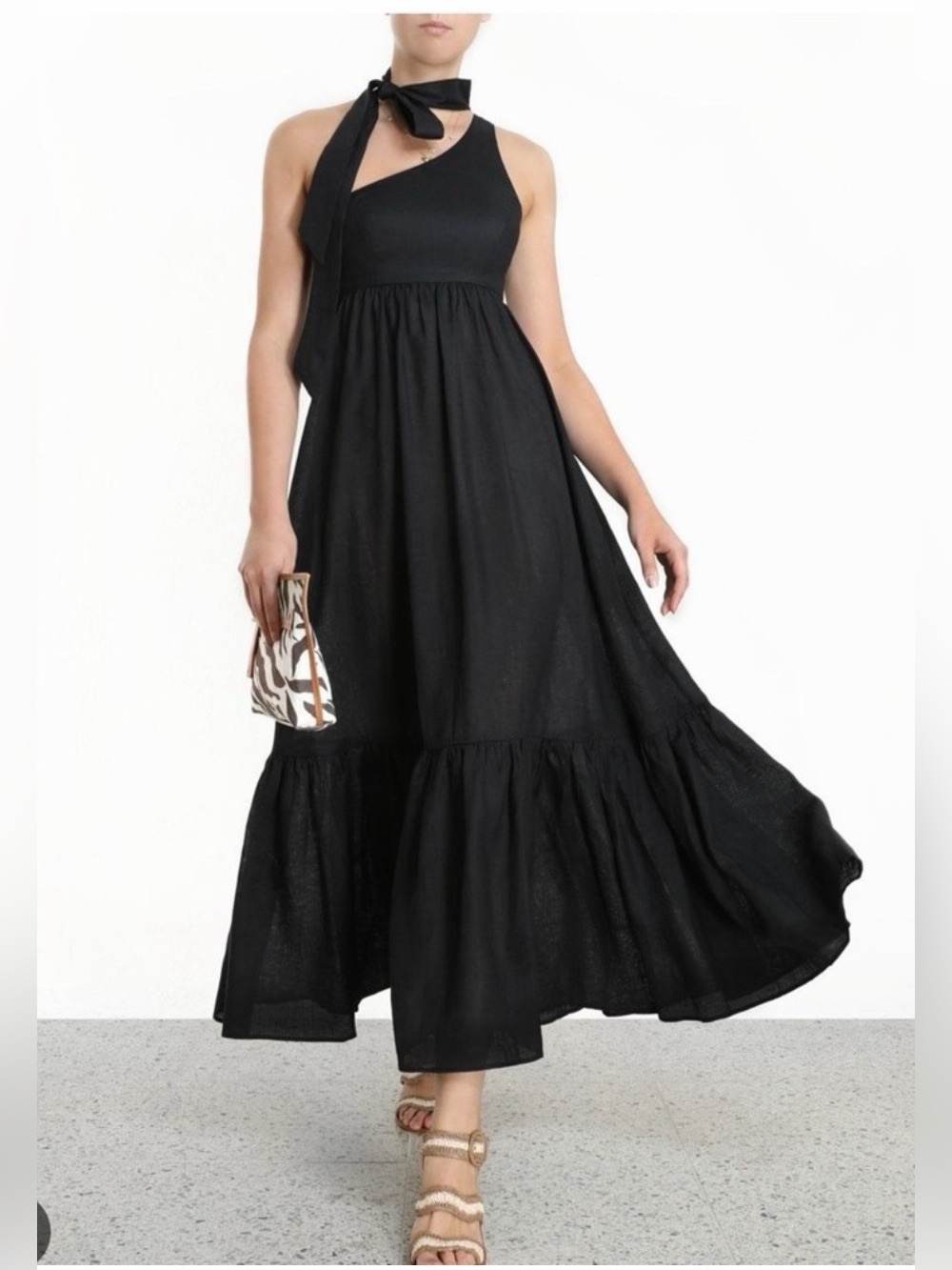 Zimmerman One-Shoulder Black Tie-Strap Maxi Dress